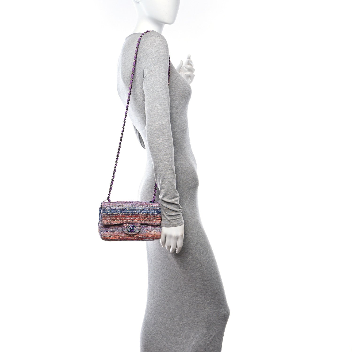 Chanel Tweed Quilted Mini Rectangular Flap Blue Pink Orange 2 of 12