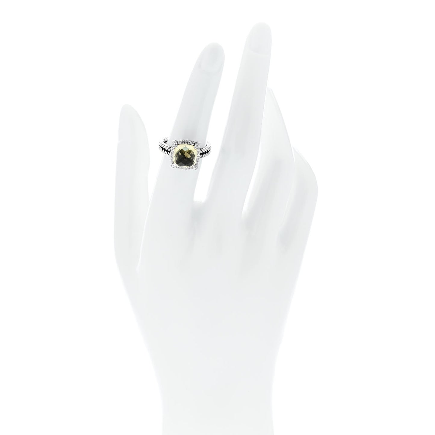 Sterling Silver Diamond Lemon Citrine 9mm Chatelaine Pave Bezel Ring 50 5.5