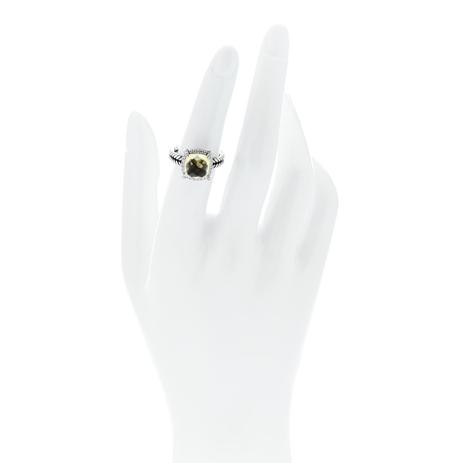 David Yurman Sterling Silver Diamond Lemon Citrine 9mm Chatelaine Pave Bezel Ring 50 5.5 2 of 5