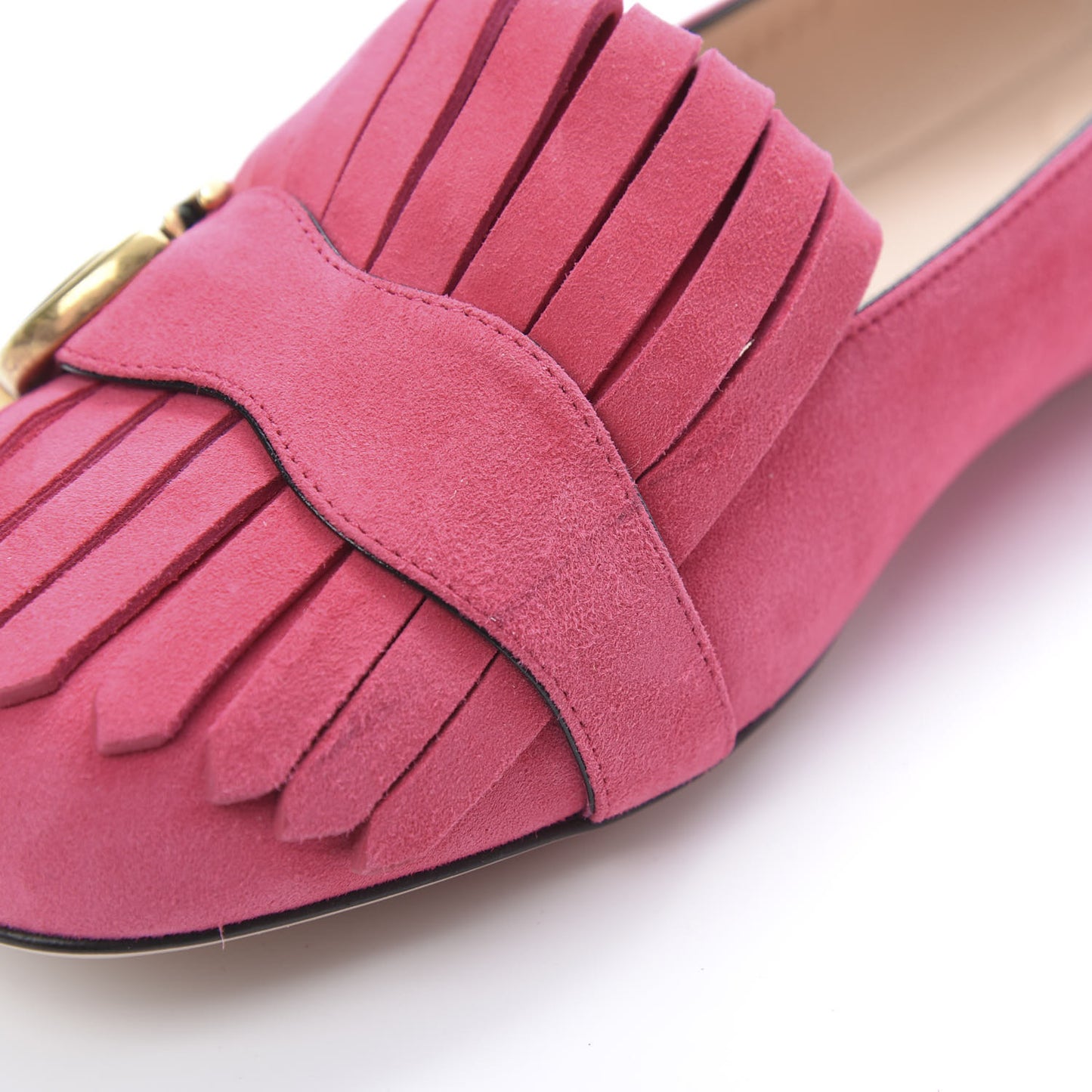 Kid Scamosciato GG Marmont Fringe Flats 37 Hot Pink
