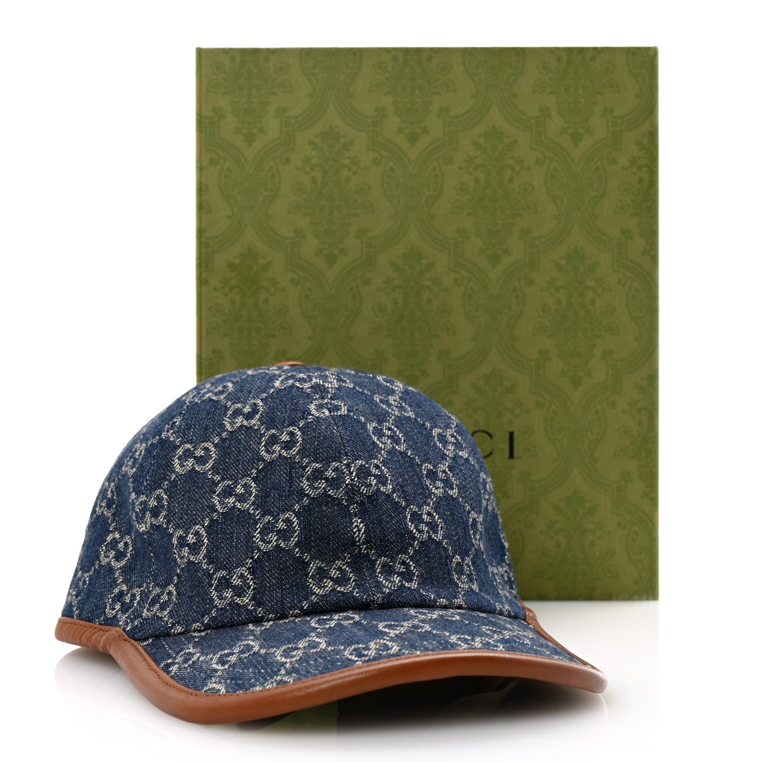 Gucci Washed Jacquard Denim Nappa GG Monogram Oscar Baseball Hat S Denim Cuir 10 of 10