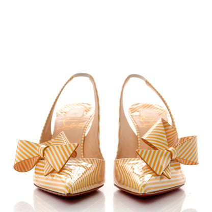 Christian Louboutin Patent Stripes Clare Nodo 80 Pumps 36.5 Banana White 2 of 7
