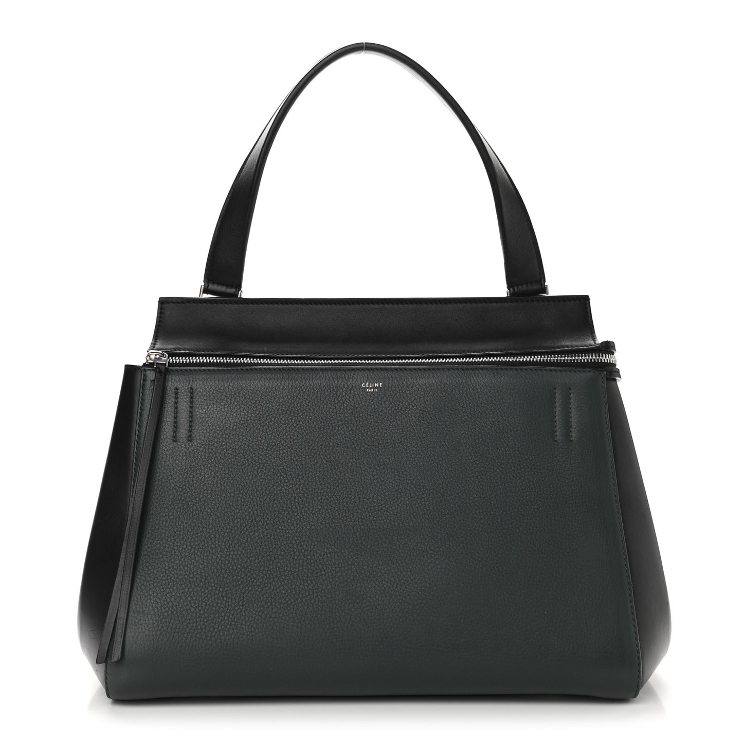 Grained Calfskin Small Bi-Color Edge Shoulder Bag Black Green