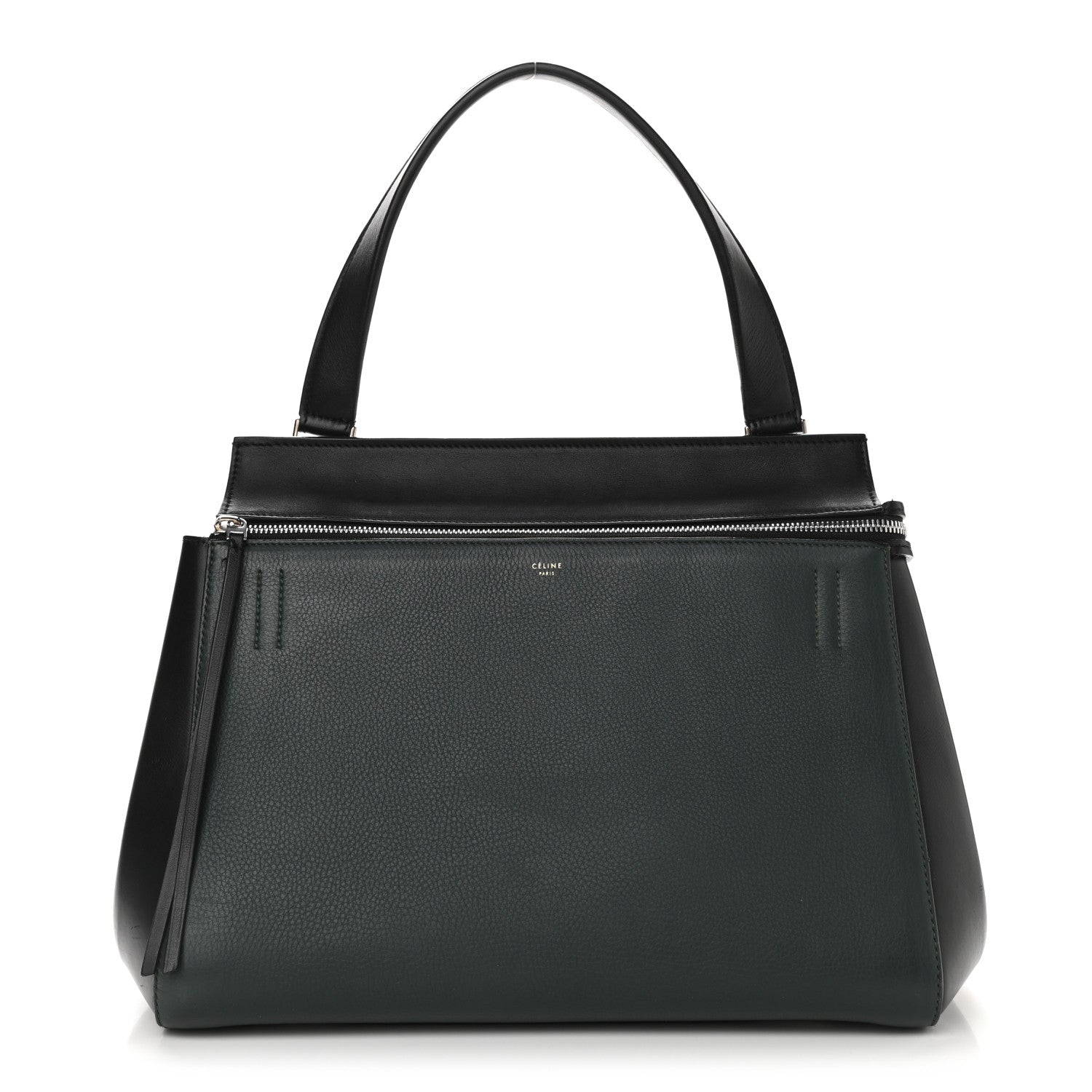 Celine Grained Calfskin Small Bi-Color Edge Shoulder Bag Black Green 1 of 15
