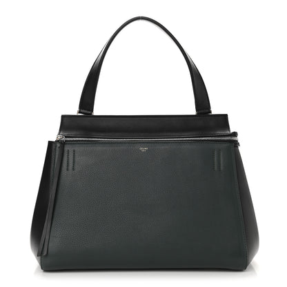 Celine Grained Calfskin Small Bi-Color Edge Shoulder Bag Black Green 1 of 15