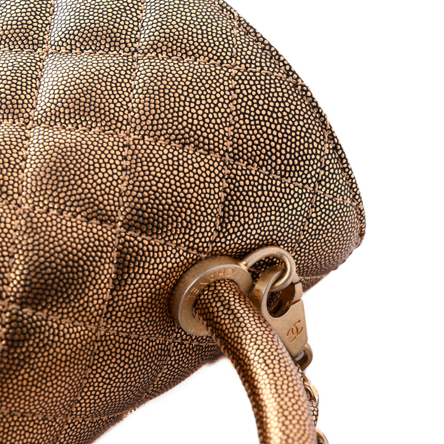 Metallic Caviar Quilted Small Coco Handle Flap Gold