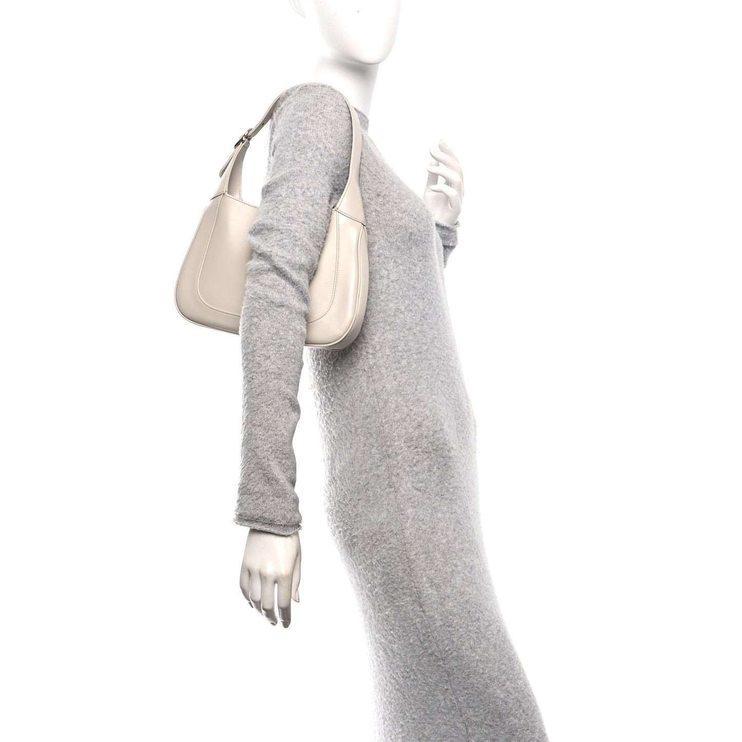 Ancora Calfskin Web Small Jackie Shoulder Bag Light Grey