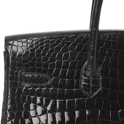 Hermes Shiny Porosus Crocodile Birkin 35 Black 27 of 32