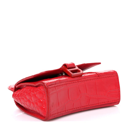 Balenciaga Shiny Calfskin Tonal B Crocodile Embossed Hourglass Top Handle Bag Mini Bright Red 4 of 11