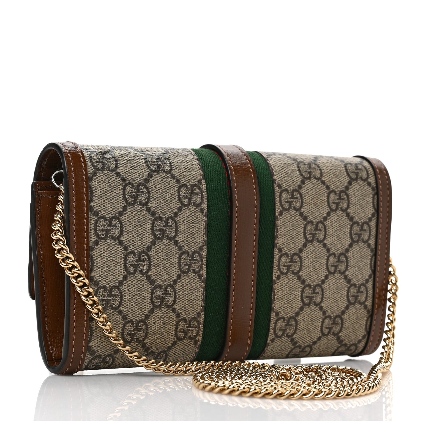 GG Supreme Monogram Azalea Calfskin Web Jackie 1961 Chain Wallet Beige Ebony Brown Sugar