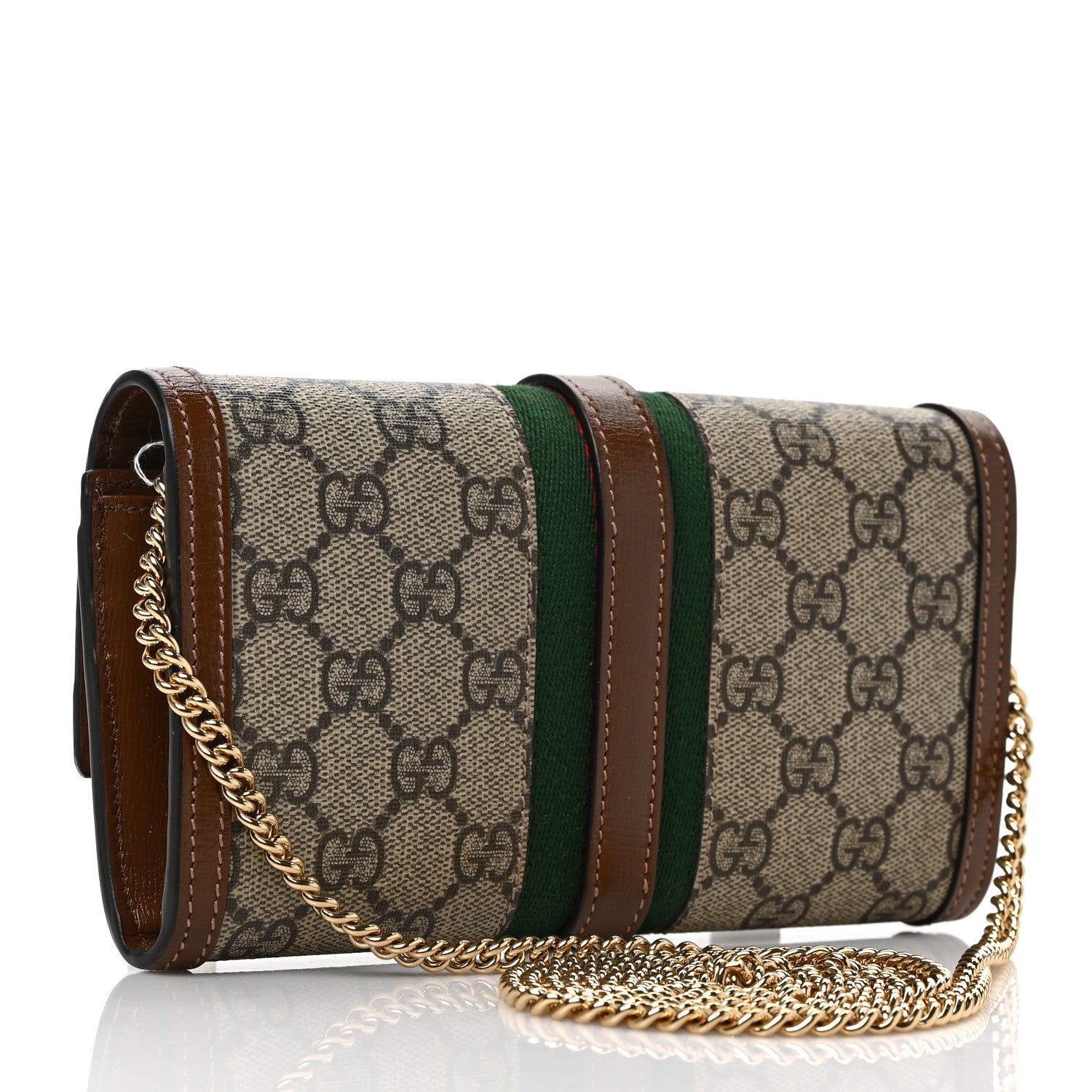 Gucci GG Supreme Monogram Azalea Calfskin Web Jackie 1961 Chain Wallet Beige Ebony Brown Sugar 3 of 9