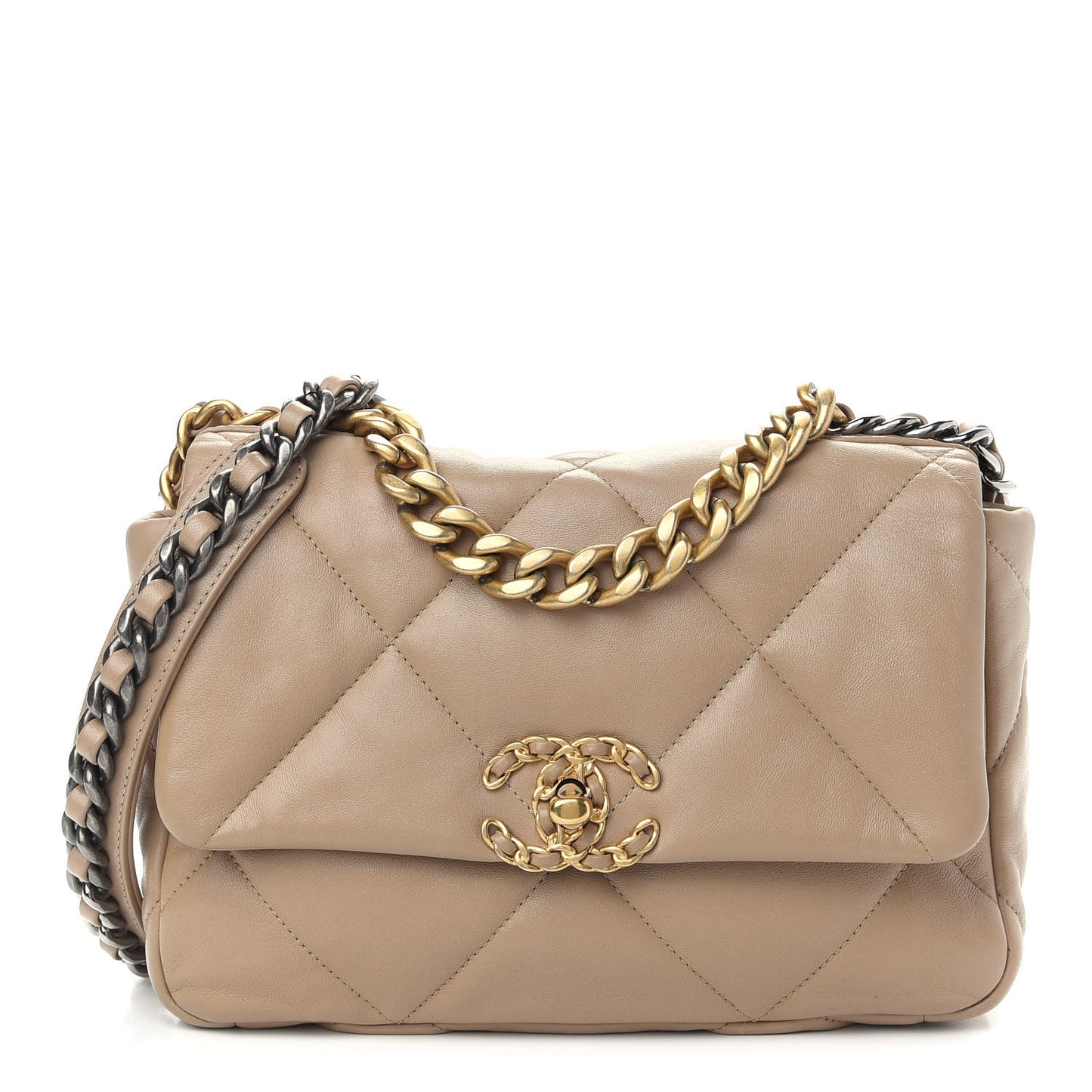 Lambskin Quilted Medium Chanel 19 Flap Dark Beige