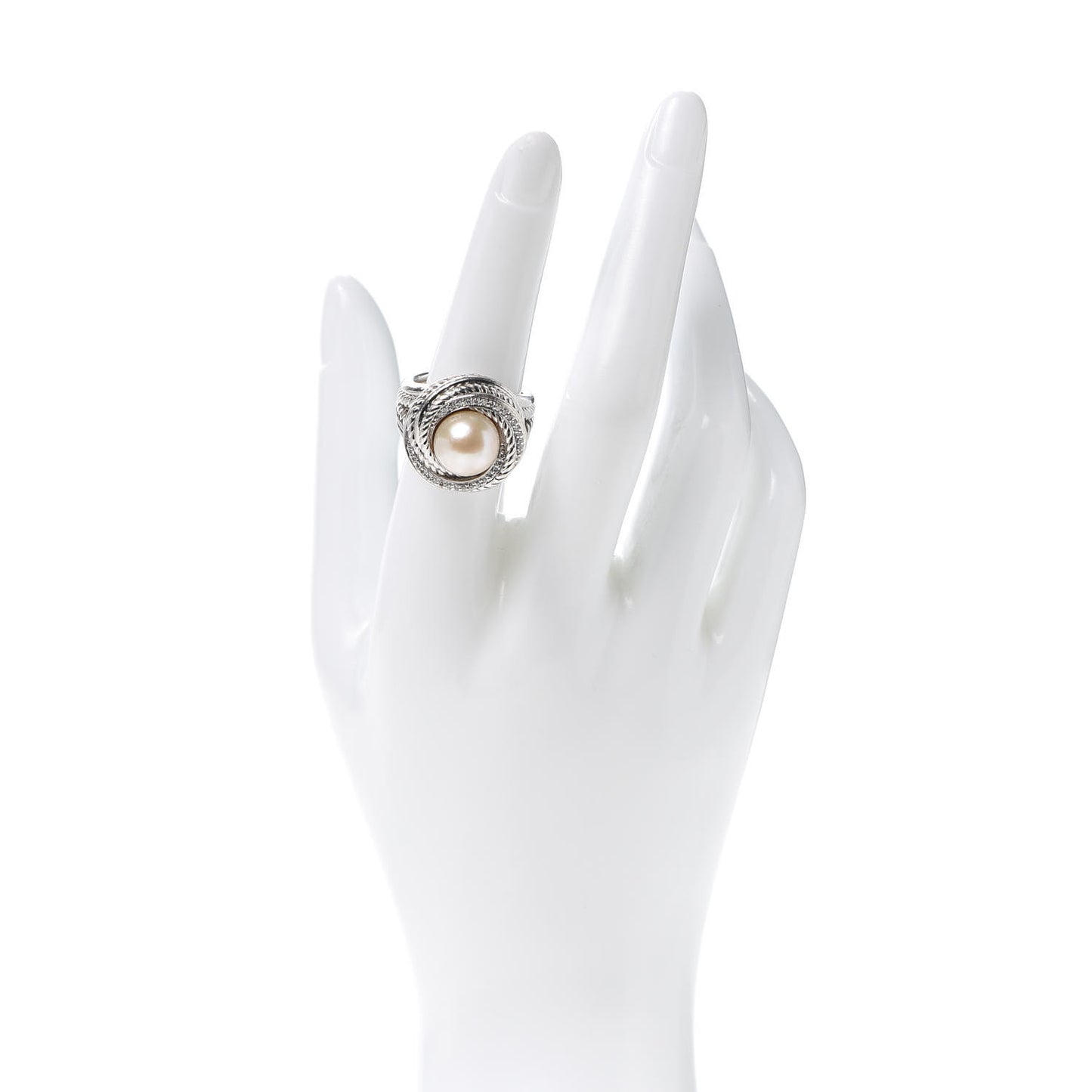 Sterling Silver Diamond Pearl 10mm Crossover Ring 54 6.75