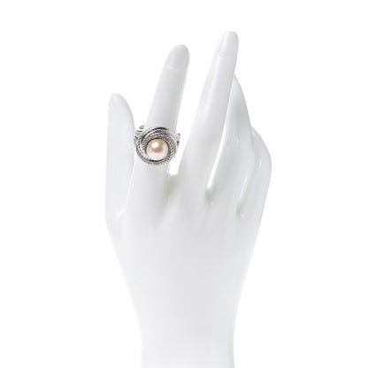 David Yurman Sterling Silver Diamond Pearl 10mm Crossover Ring 54 6.75 2 of 5
