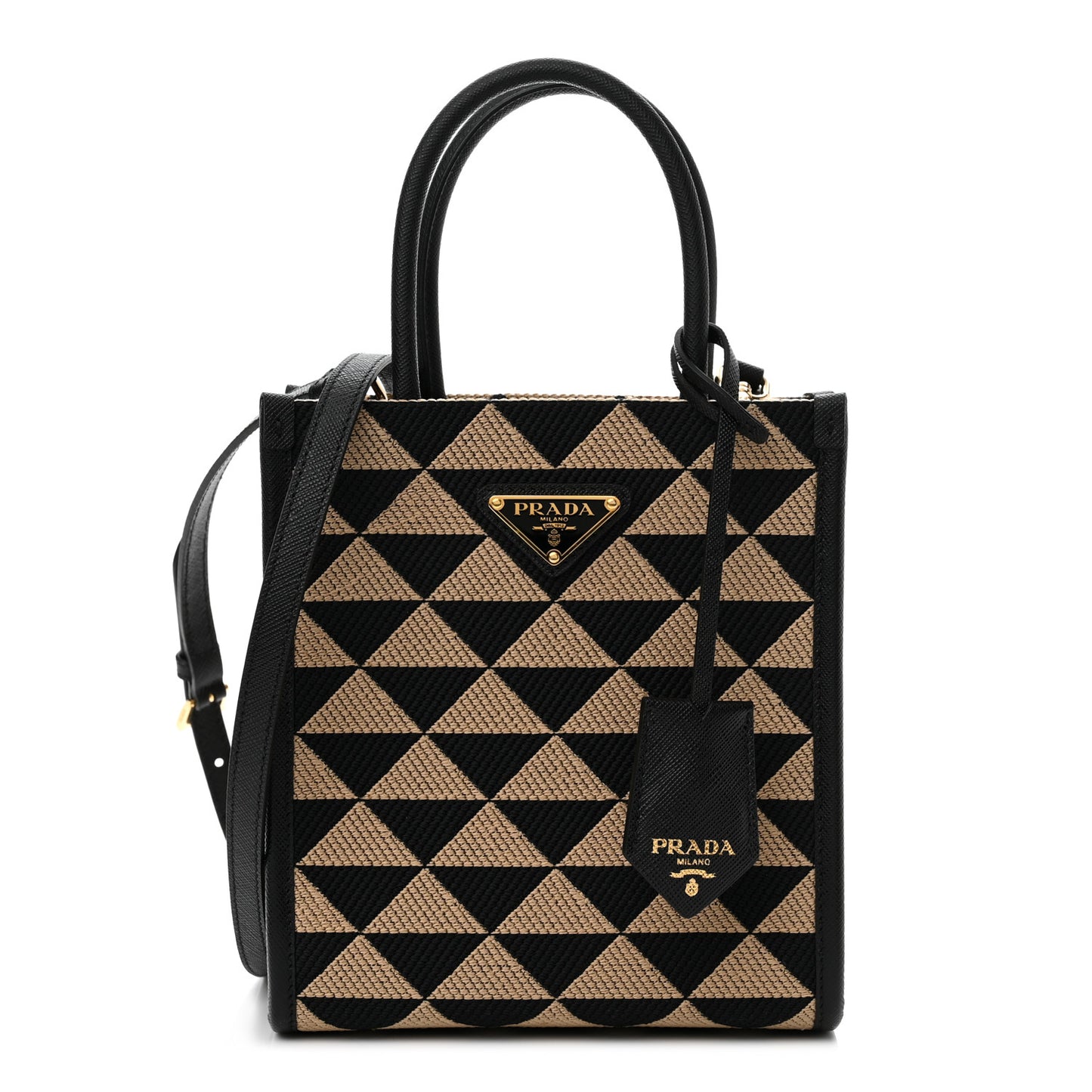 Jacquard Saffiano Triangolo Symbole Embroidered Micro Tote Black Corda