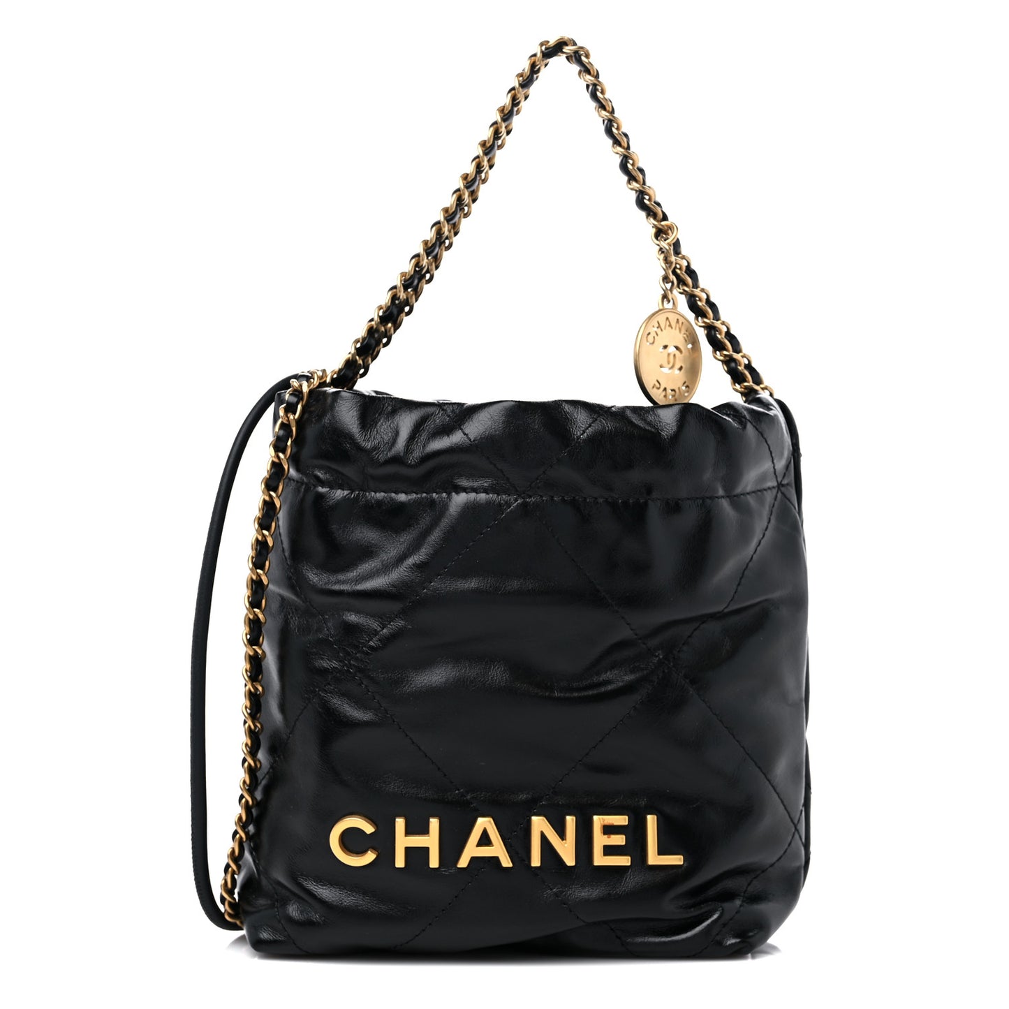 Shiny Calfskin Quilted Mini Chanel 22 Black