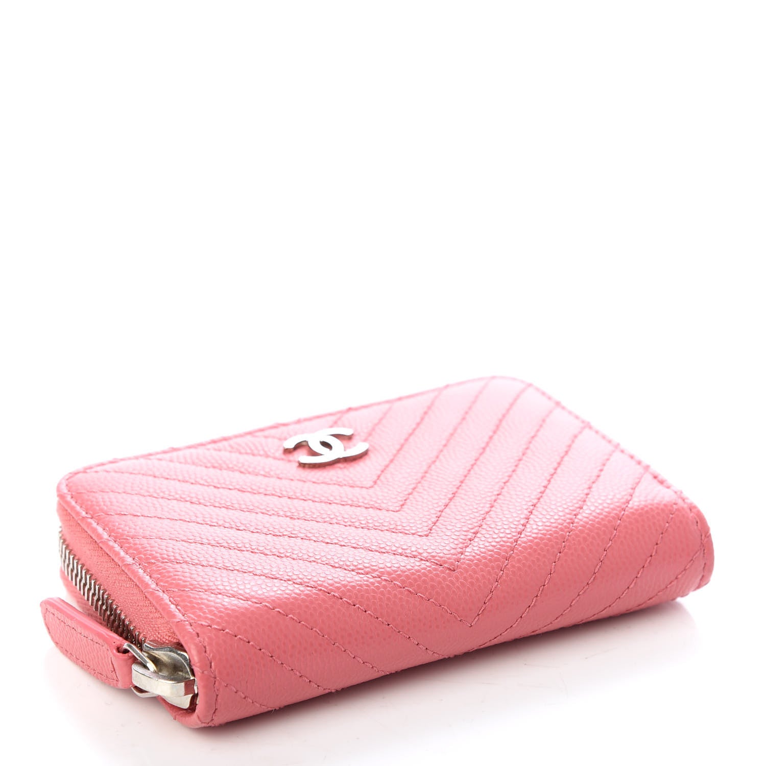 Chanel Caviar Chevron Quilted Zip Around Coin Purse Pink 4 of 8