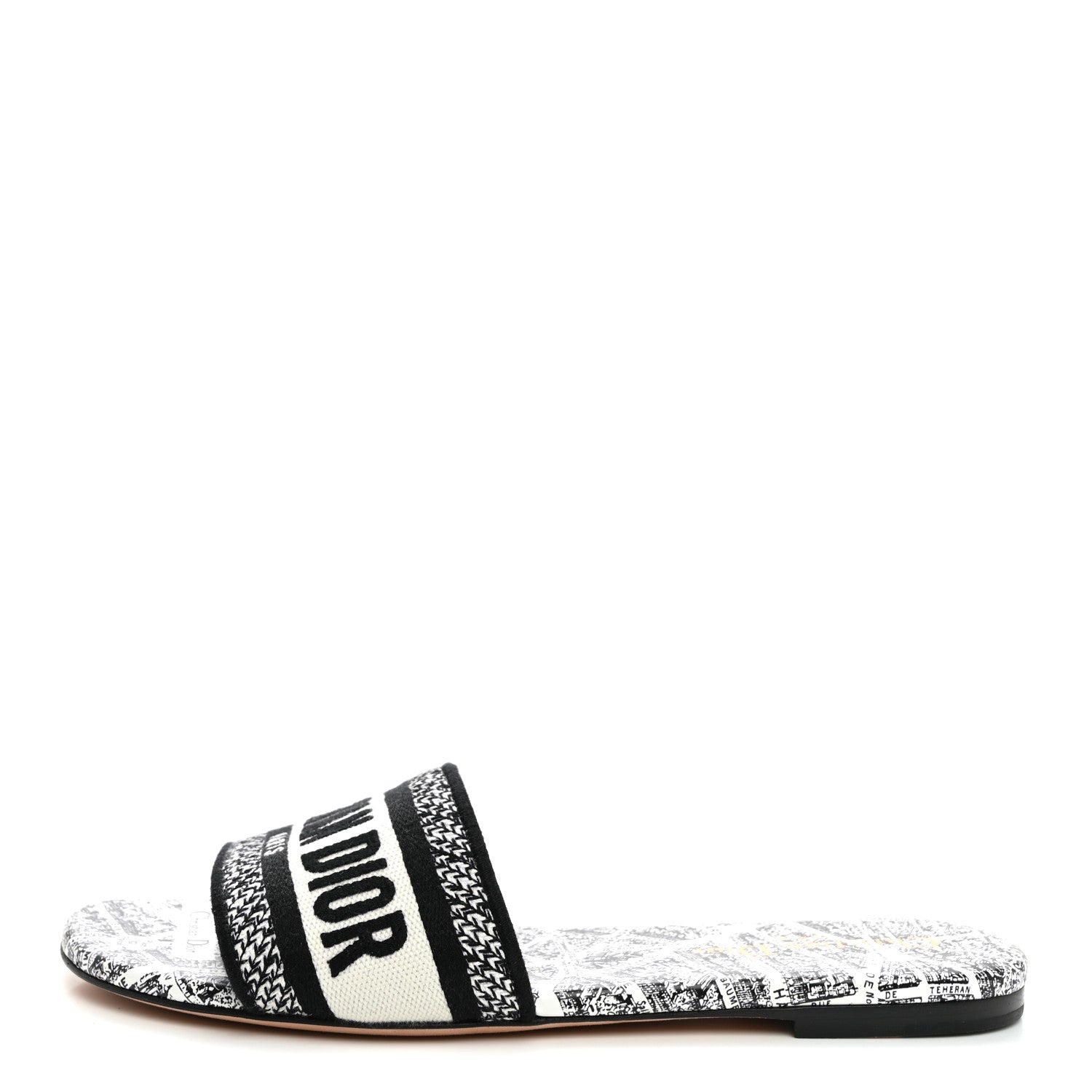 Christian Dior Canvas Embroidered Paris Dway Mules Slide Sandals 37 White Black 1 of 9