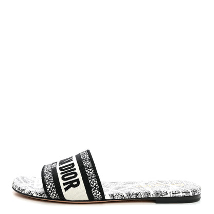 Christian Dior Canvas Embroidered Paris Dway Mules Slide Sandals 37 White Black 1 of 9