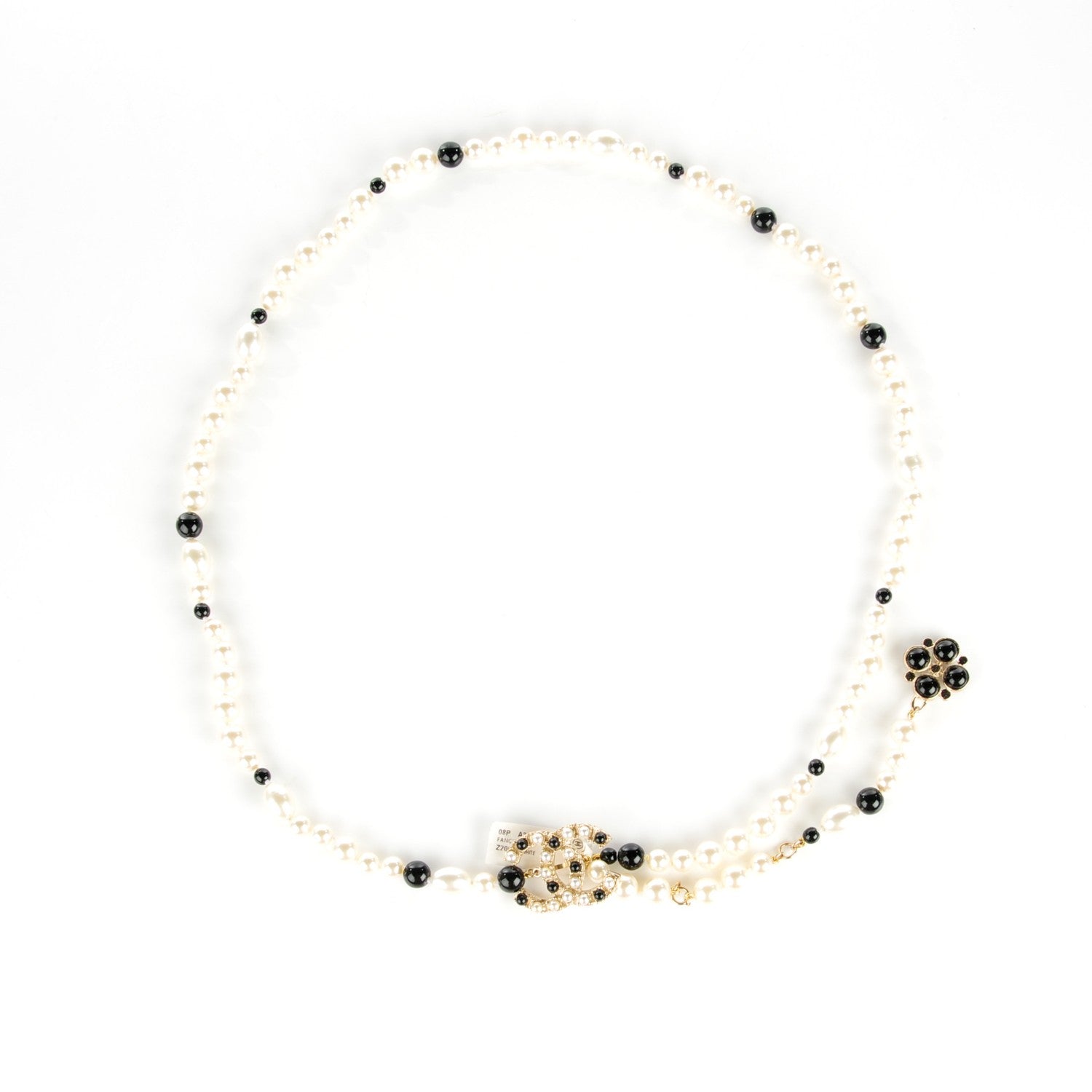 Chanel Pearl Beaded Crystal CC Belt 90 White Gold 3 of 6