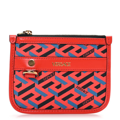 Versace Coated Canvas Calfskin La Greca Modular Zip Pouch Blue Red 1 of 6