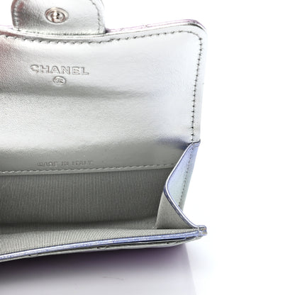 Chanel Gradient Metallic Calfskin Quilted Flap Card Holder Wallet Silver Blue Yellow Purple 5 of 8