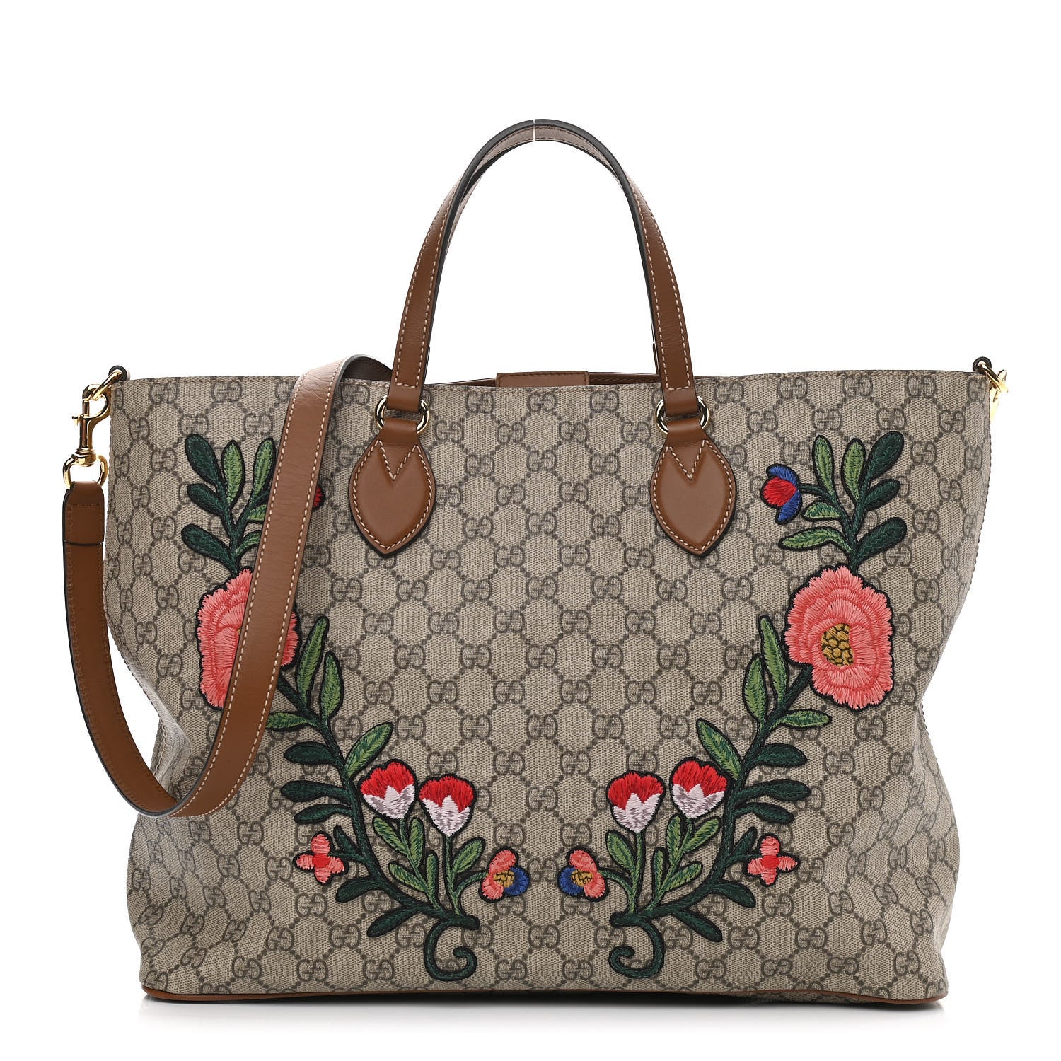 Gucci Soft GG Supreme Monogram Embroidered Crossbody Tote Brown 1 of 11