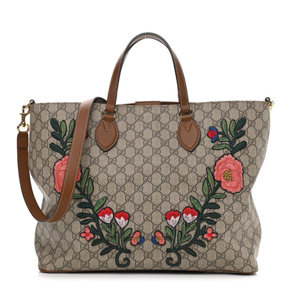 Gucci Soft GG Supreme Monogram Embroidered Crossbody Tote Brown 1 of 11