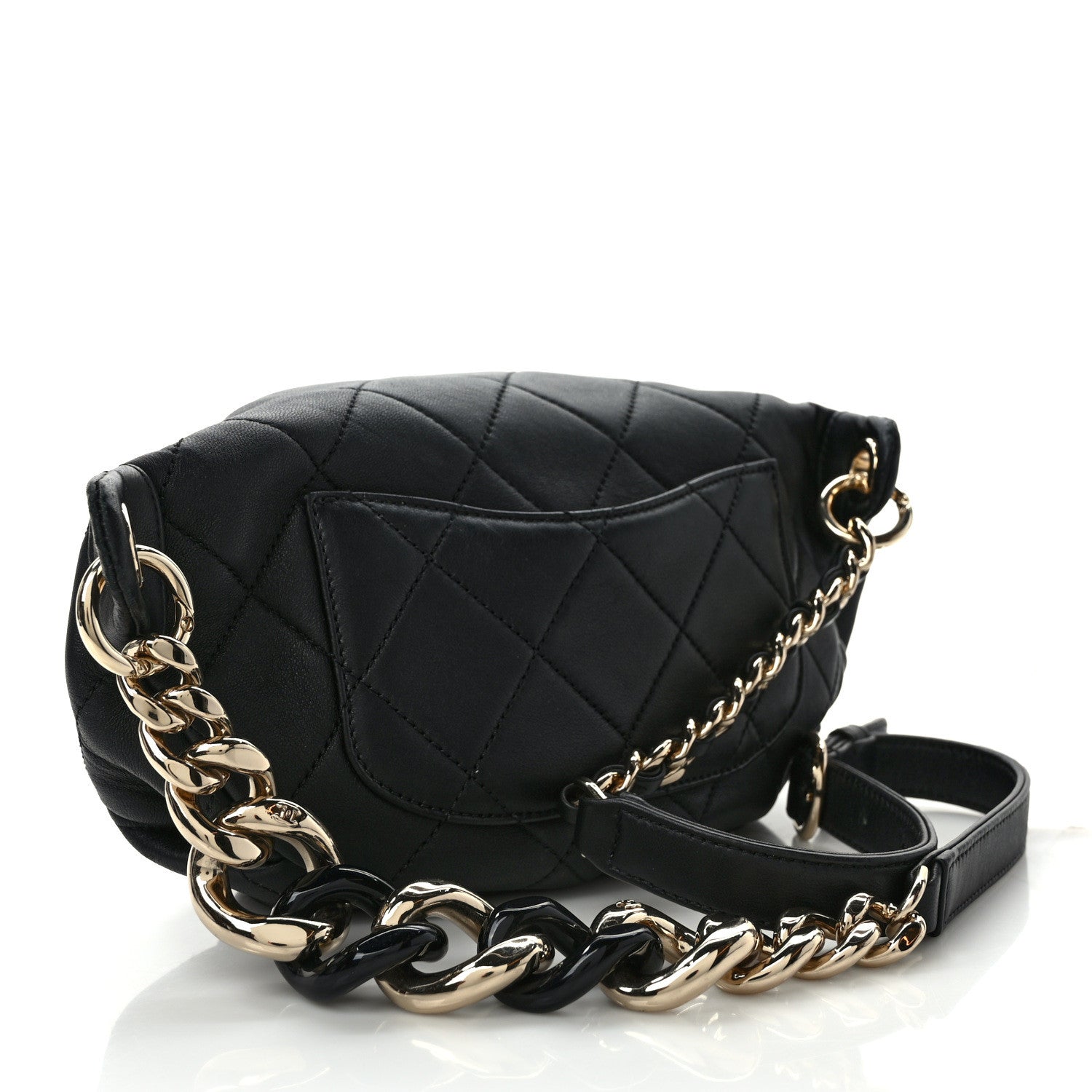 Chanel Lambskin Quilted Resin Bi-Color Waist Bag Fanny Pack Black 3 of 9