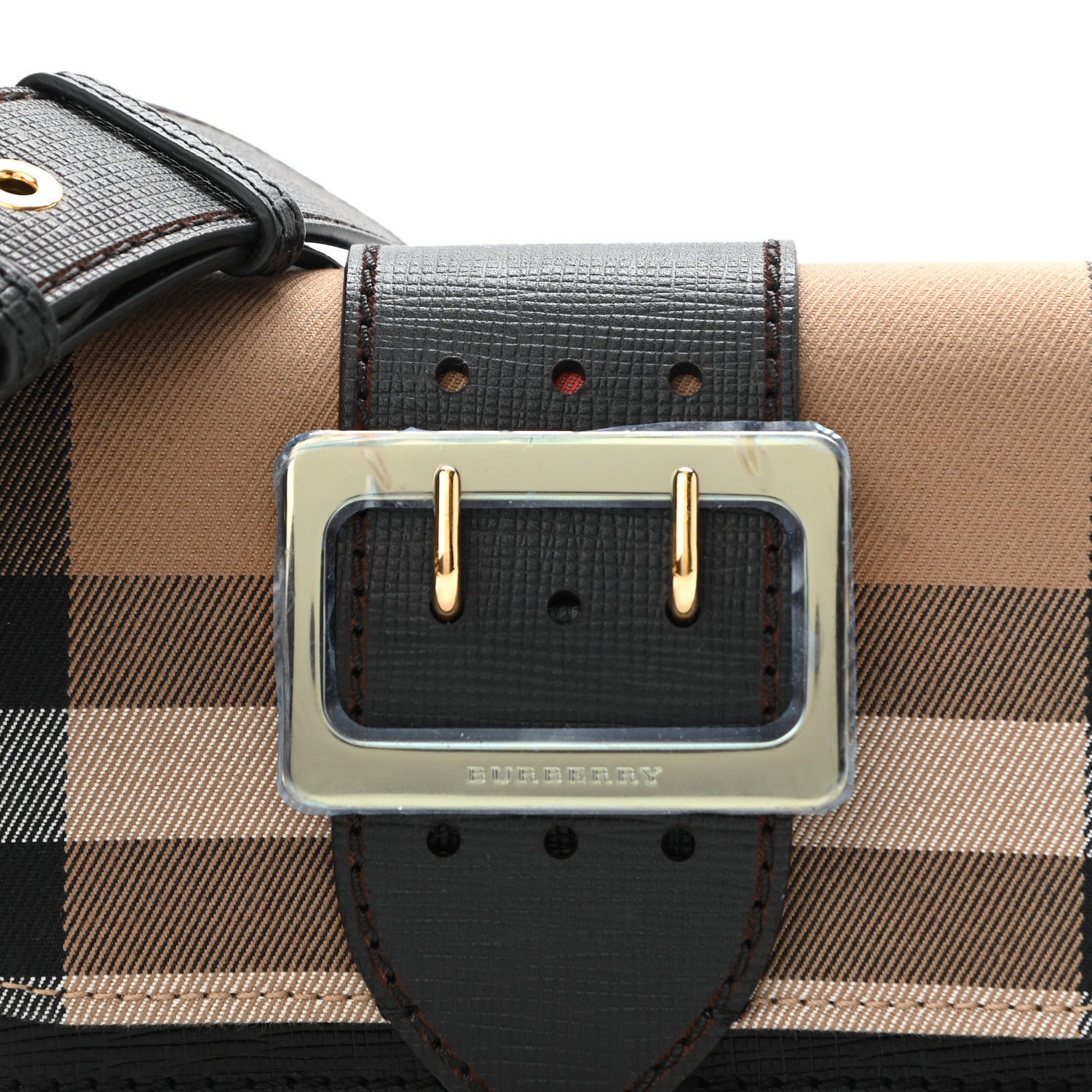 Burberry House Check Bridle Calfskin Small Madison Buckle Bag Black 7 of 9