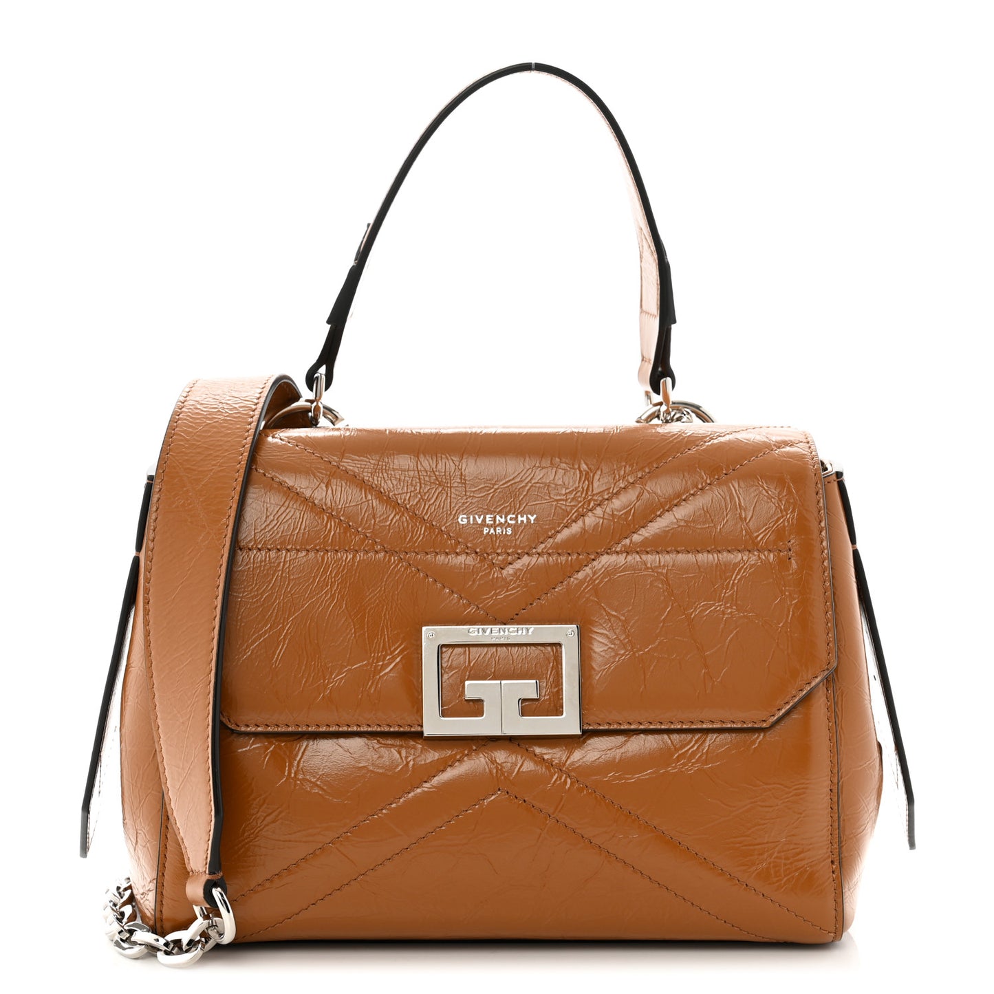 Creased Patent Calfskin Small ID Flap Tan