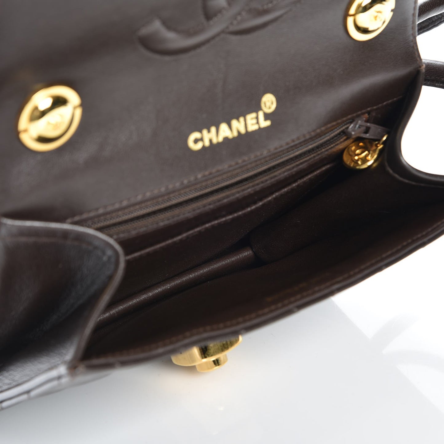 Lambskin Chevron Small Flap Brown