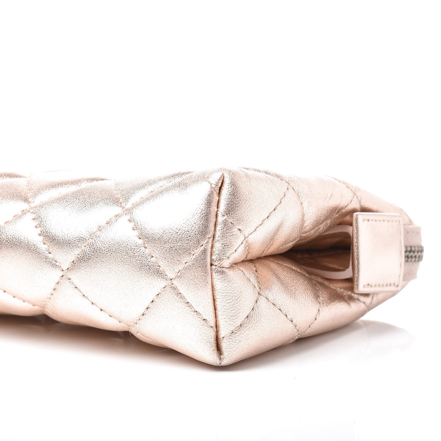 Metallic Lambskin Quilted Cosmetic Pouch Light Gold