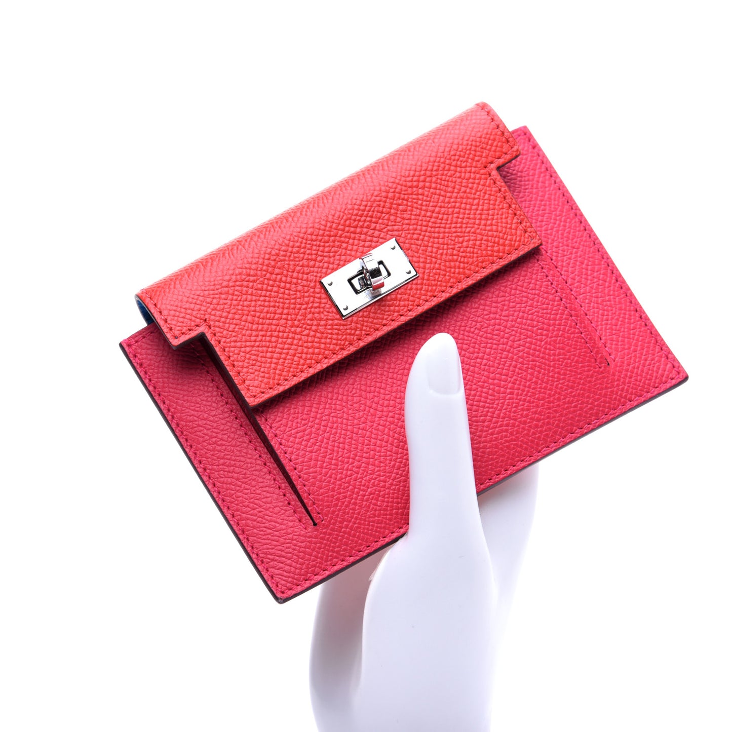 Epsom Tri-Color Kelly Pocket Compact Wallet Rouge Coeur Rose Extreme Bleu Zanzibar
