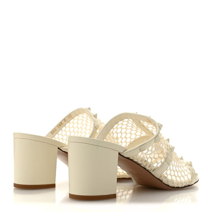 Valentino Garavani Calfskin Mesh Rockstud 60mm Caged Slide Sandals 40 Ivory 5 of 9