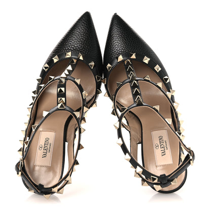 Valentino Garavani Pebbled Calfskin Rockstud Ankle Strap 100mm Pumps 37.5 Black 2 of 12