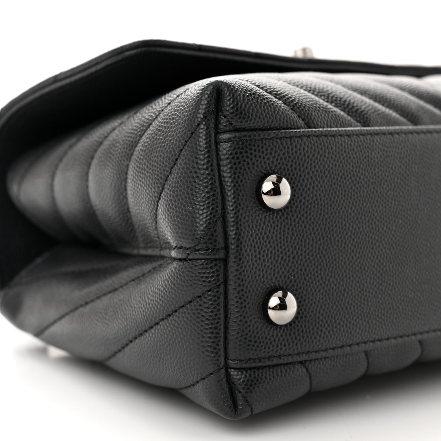Caviar Chevron Quilted Mini Coco Handle Flap Dark Grey