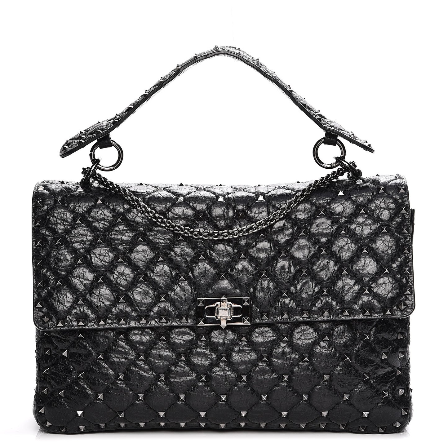 Lambskin Medium Rockstud Spike Shoulder Bag Black