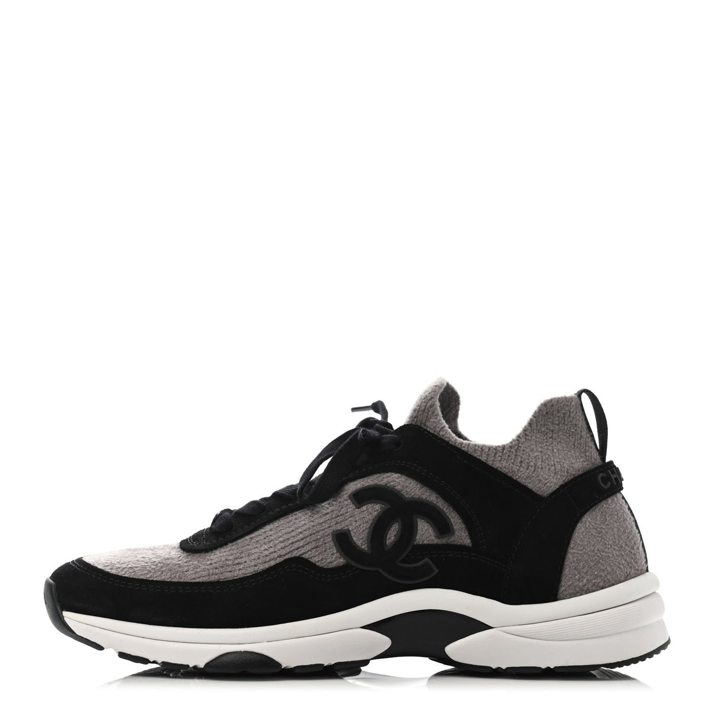 Fabric Suede Calfskin CC Sneakers 39.5 Grey Black