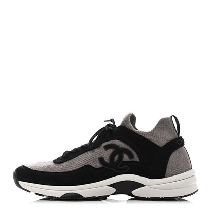 Chanel Fabric Suede Calfskin CC Sneakers 39.5 Grey Black 1 of 4