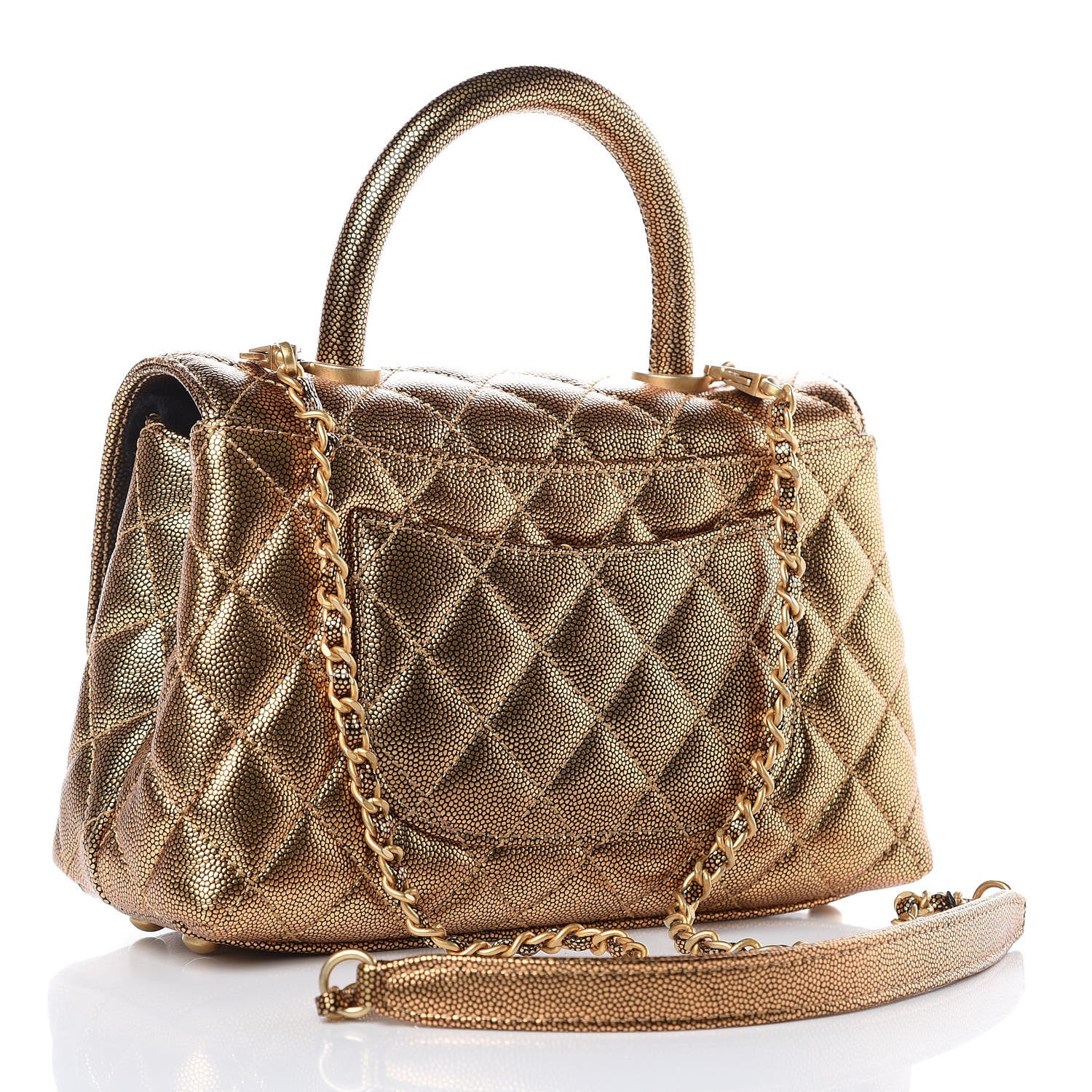 Chanel Metallic Caviar Quilted Mini Coco Handle Flap Gold 3 of 10