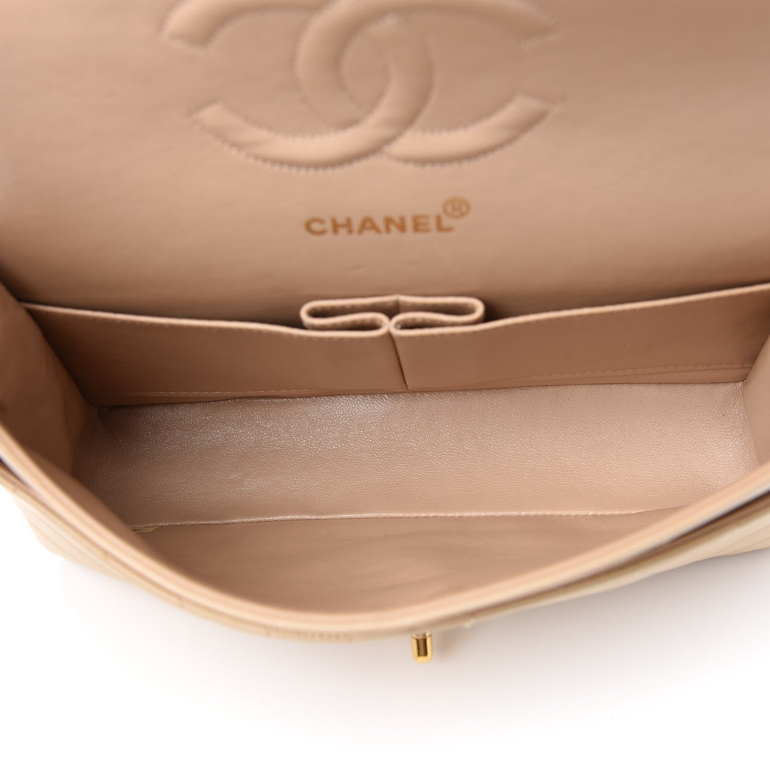 Chanel Lambskin Chevron Quilted Medium Double Flap Beige 4 of 10