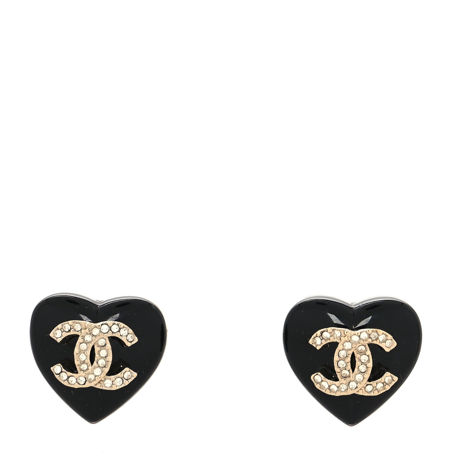 Chanel Resin Crystal CC Heart Earrings Black Gold 1 of 4