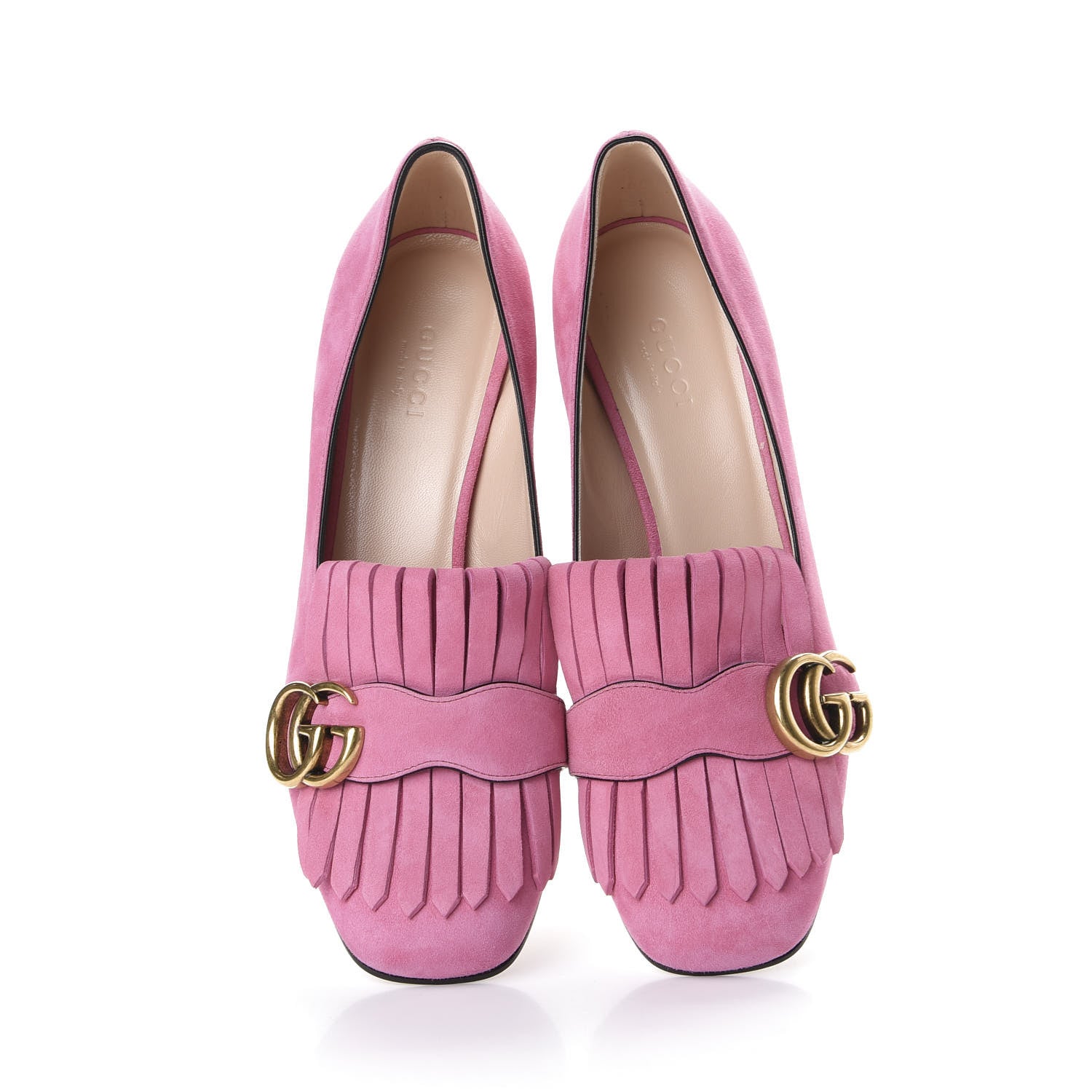 Gucci Kid Scamosciato GG Marmont Fringe 50mm Loafer Pumps 37 Hot Pink 5 of 11