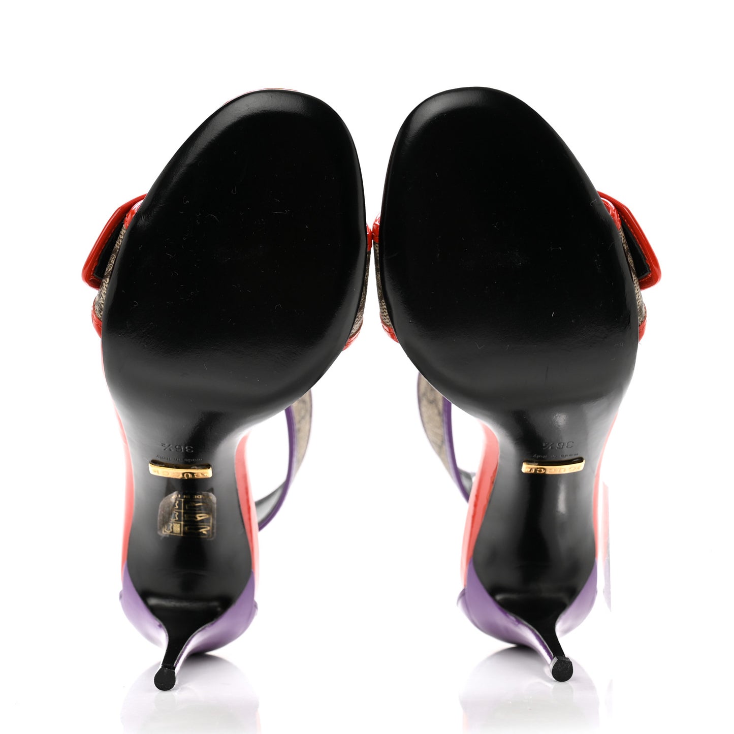 GG Monogram Open Toe Pumps 36.5 Beige Ebony Sun Orange Shine Purple