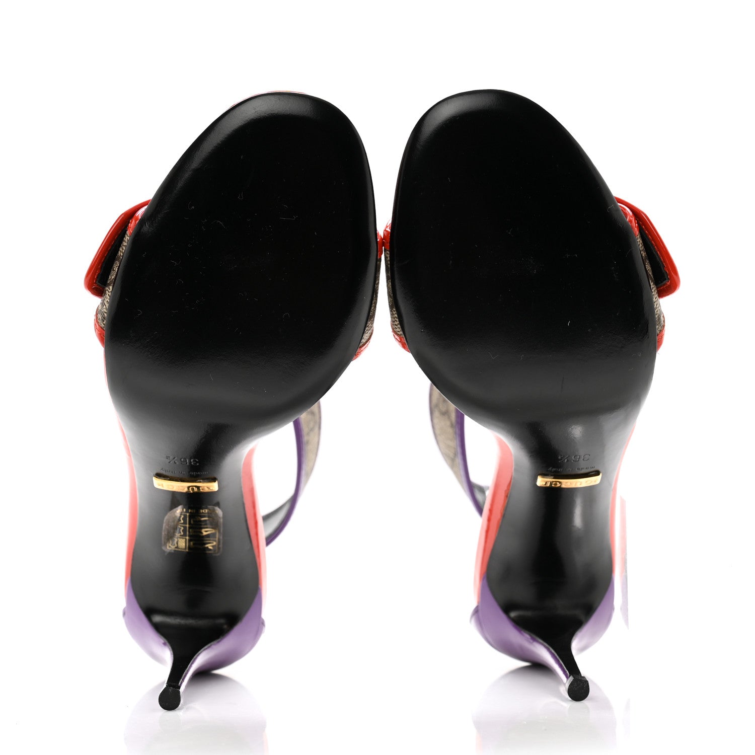 Gucci GG Monogram Open Toe Pumps 36.5 Beige Ebony Sun Orange Shine Purple 5 of 9