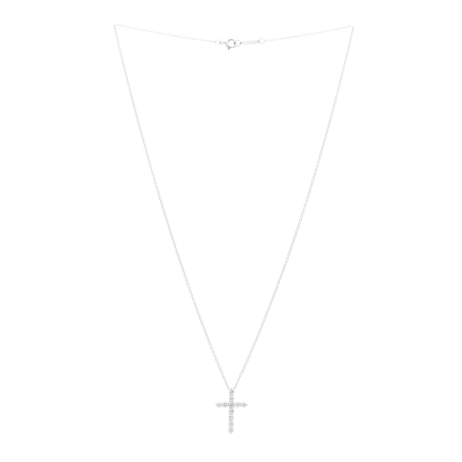 Tiffany Platinum Diamond Small Cross Pendant Necklace 3 of 5