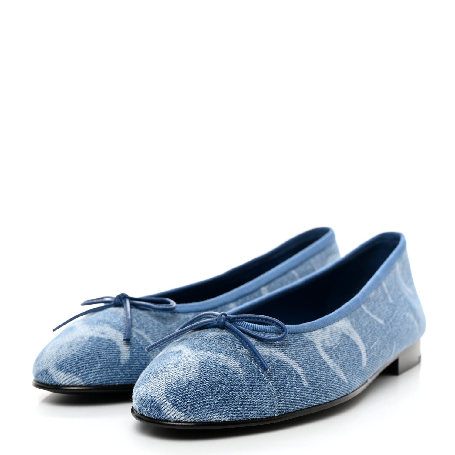 Chanel Denim Printed CC Cap Toe Ballerina Flats 37.5 Light Blue White 3 of 10