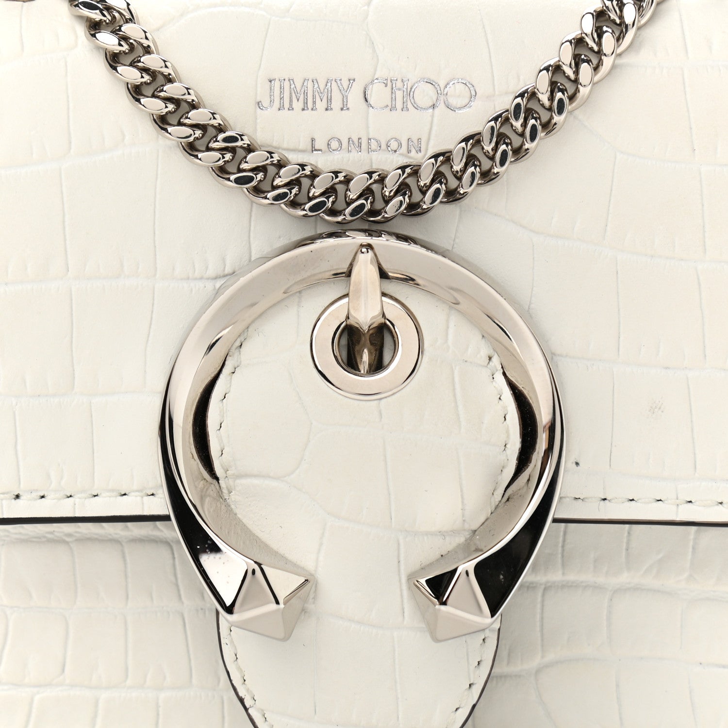 Jimmy Choo Calfskin Crocodile Embossed Mini Paris Crossbody Latte 8 of 10