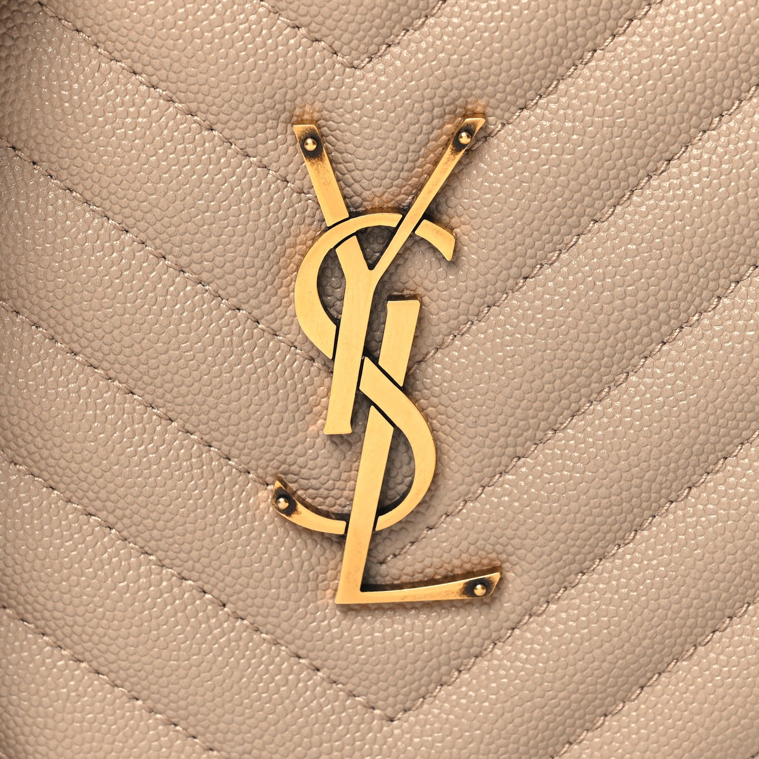 Saint Laurent Grain De Poudre Matelasse Chevron Quilted Round Vinyle Camera Bag Dark Beige 8 of 11